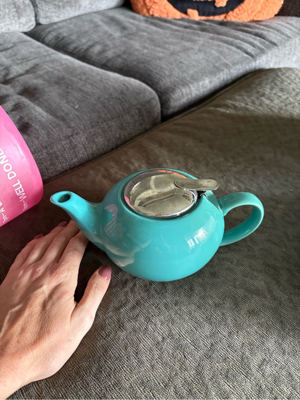 Turquoise Ceramic Teapot with Stainless Steel Infuser